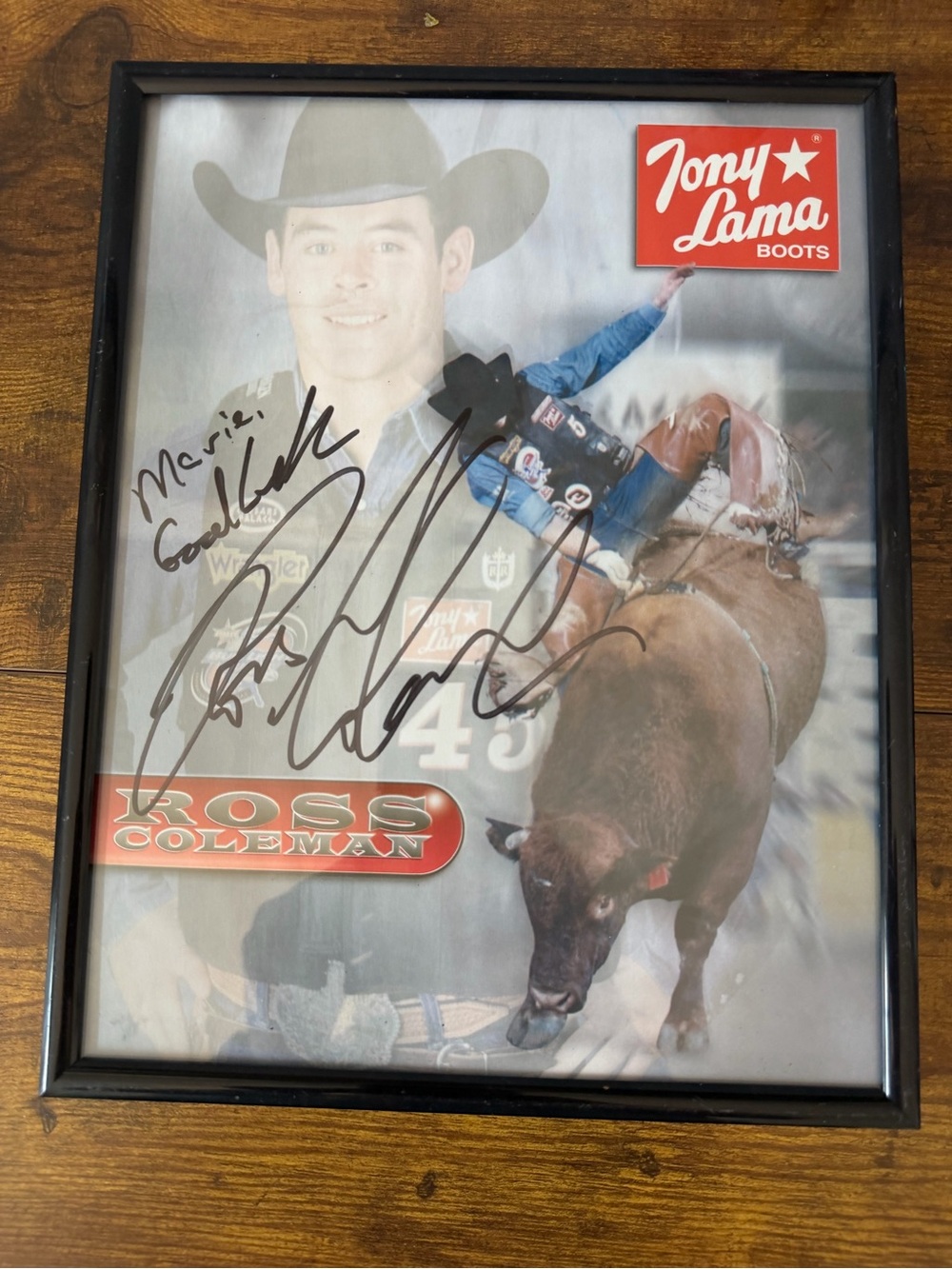 Ross Coleman Signed Tony Lama PBR World Champion Bull Rider Promo Print Framed